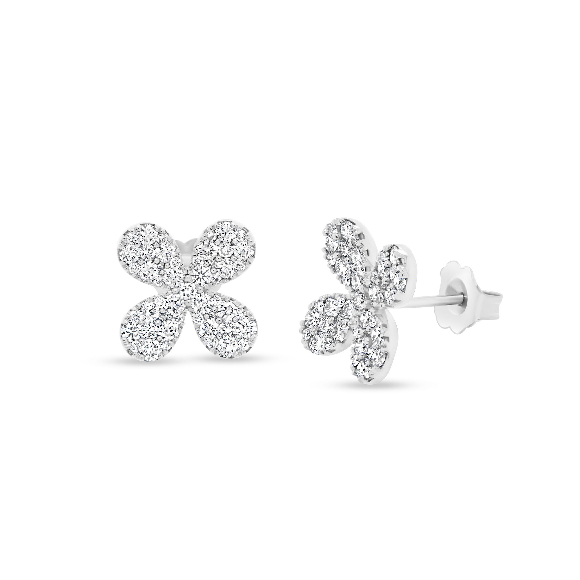 White Gold Flower Stud Earrings with Diamonds Uneek